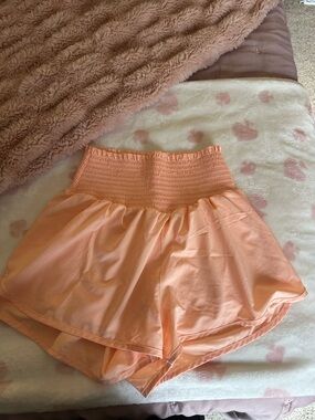 Offline By Aerie Peach Smocked High-Waist Athletic Shorts
